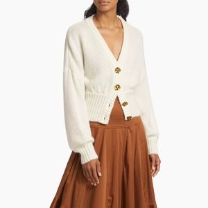 NWT FARM Rio Ribbed Goldtone-Buttoned Cardigan Size L